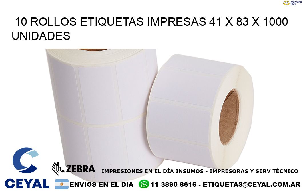 10 ROLLOS ETIQUETAS IMPRESAS 41 x 83 X 1000 UNIDADES