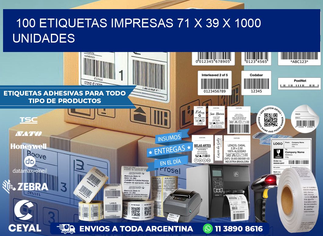 100 ETIQUETAS IMPRESAS 71 x 39 X 1000 UNIDADES