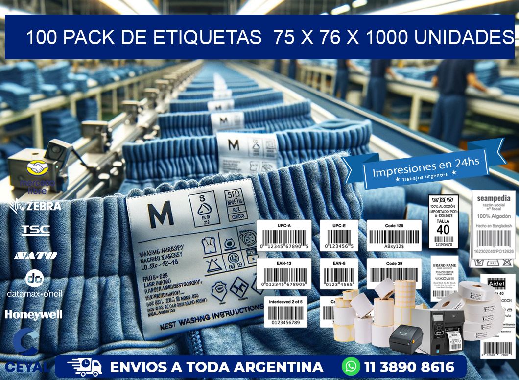 100 PACK DE ETIQUETAS  75 x 76 X 1000 UNIDADES