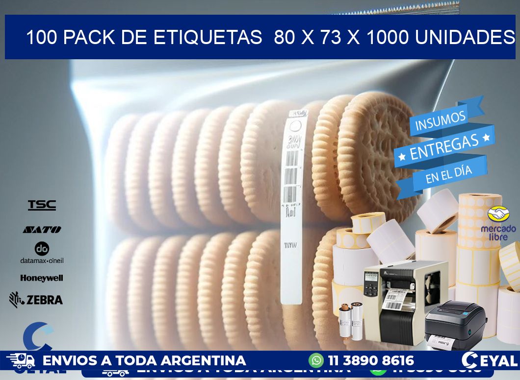 100 PACK DE ETIQUETAS  80 x 73 X 1000 UNIDADES