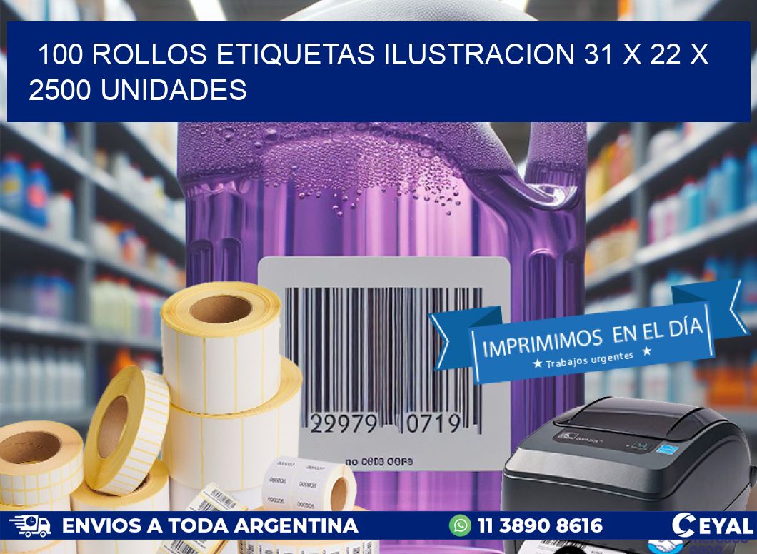 100 ROLLOS ETIQUETAS ILUSTRACION 31 x 22 X 2500 UNIDADES