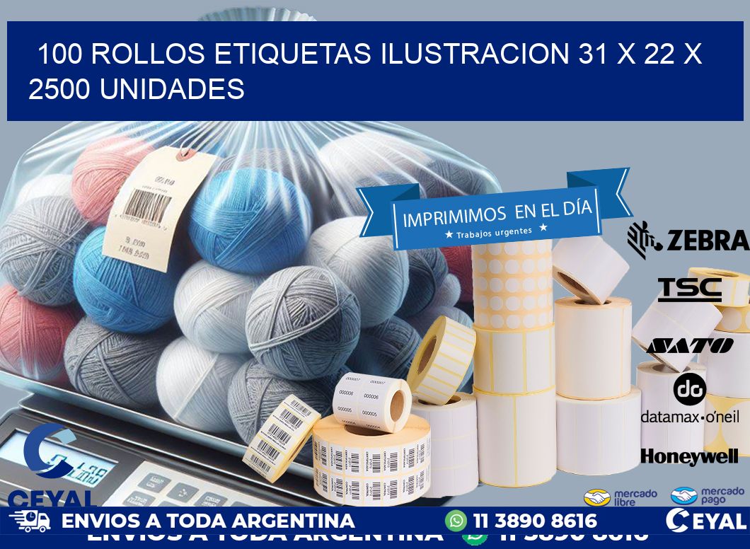 100 ROLLOS ETIQUETAS ILUSTRACION 31 x 22 X 2500 UNIDADES