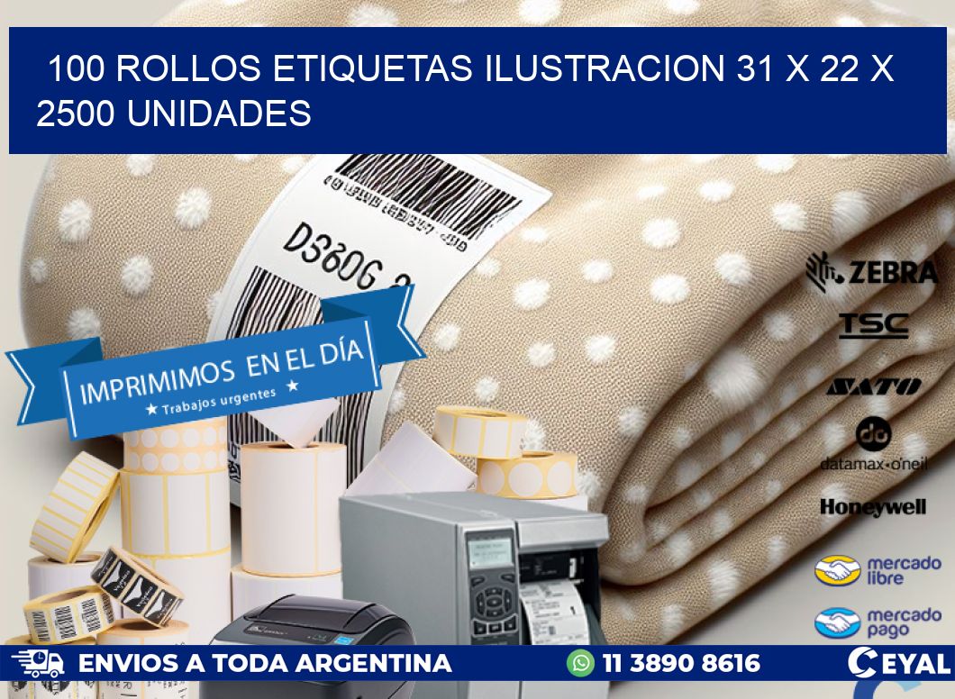 100 ROLLOS ETIQUETAS ILUSTRACION 31 x 22 X 2500 UNIDADES