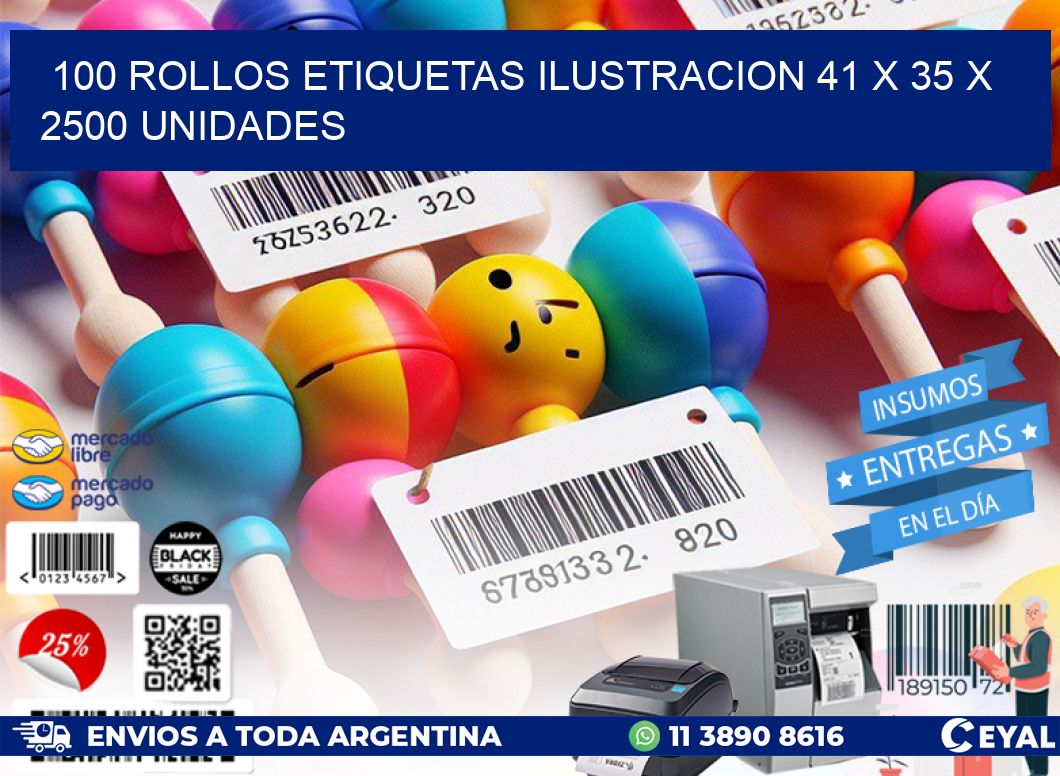 100 ROLLOS ETIQUETAS ILUSTRACION 41 x 35 X 2500 UNIDADES