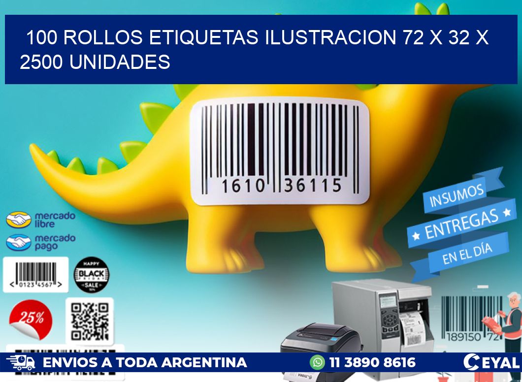 100 ROLLOS ETIQUETAS ILUSTRACION 72 x 32 X 2500 UNIDADES