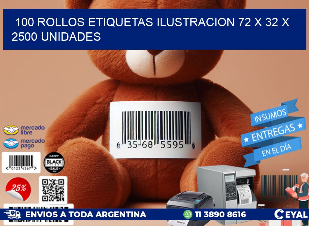 100 ROLLOS ETIQUETAS ILUSTRACION 72 x 32 X 2500 UNIDADES