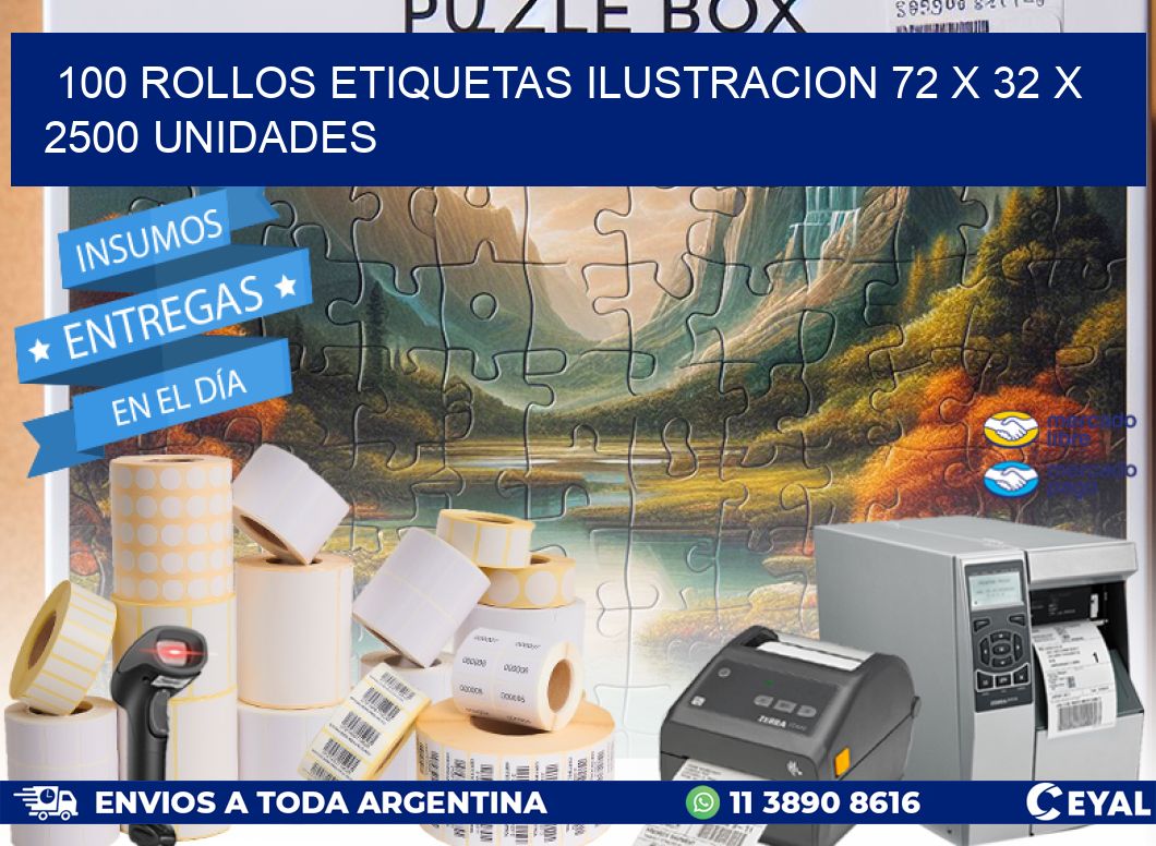 100 ROLLOS ETIQUETAS ILUSTRACION 72 x 32 X 2500 UNIDADES