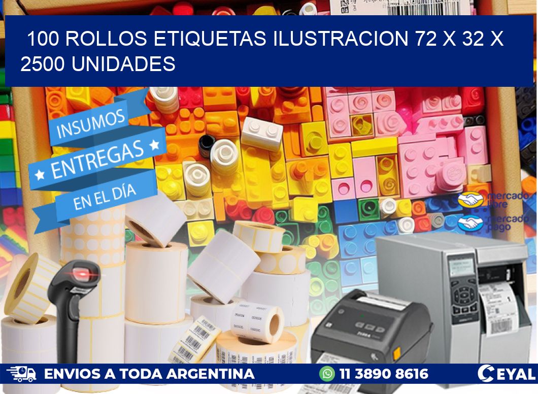 100 ROLLOS ETIQUETAS ILUSTRACION 72 x 32 X 2500 UNIDADES