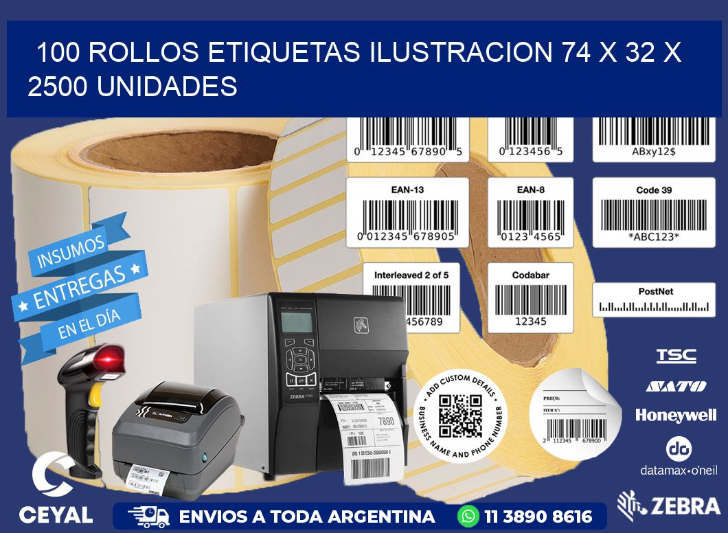 100 ROLLOS ETIQUETAS ILUSTRACION 74 x 32 X 2500 UNIDADES