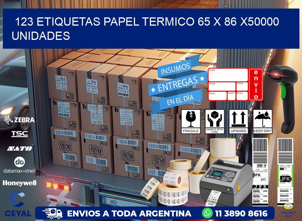 123 ETIQUETAS PAPEL TERMICO 65 x 86 X50000 UNIDADES