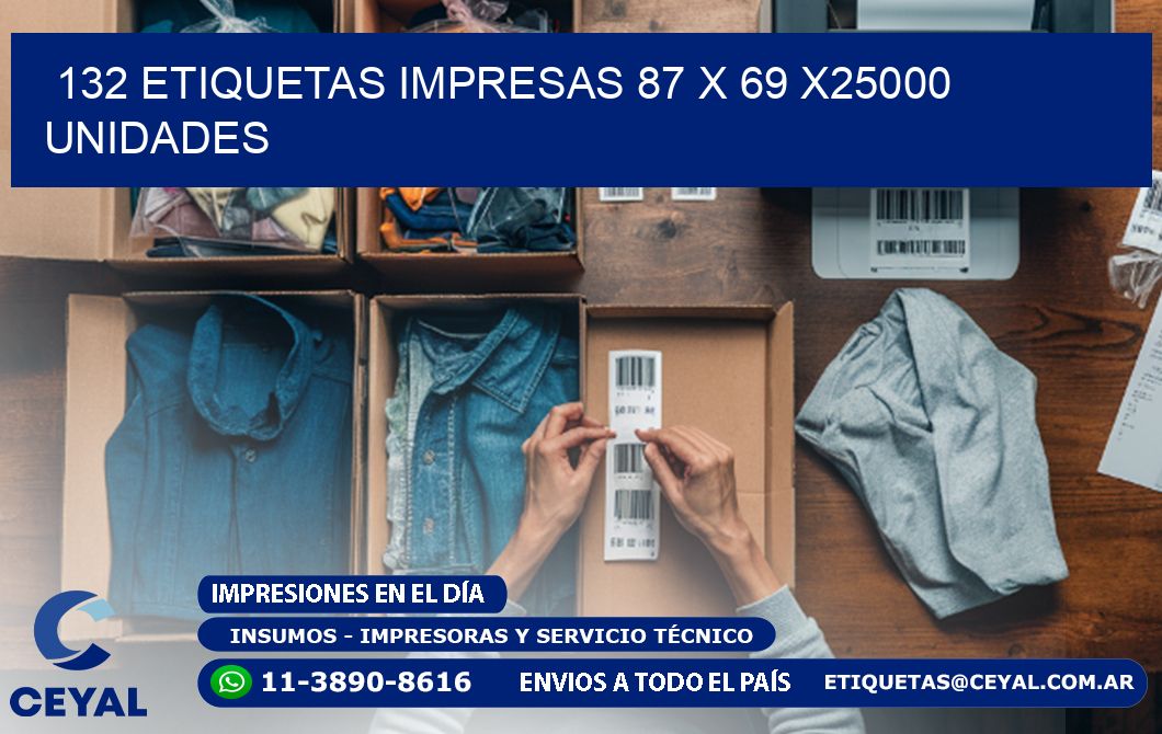 132 ETIQUETAS IMPRESAS 87 x 69 X25000 UNIDADES