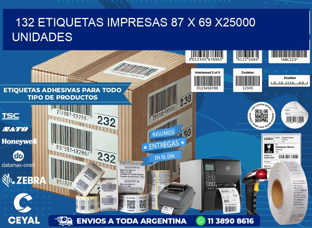 132 ETIQUETAS IMPRESAS 87 x 69 X25000 UNIDADES