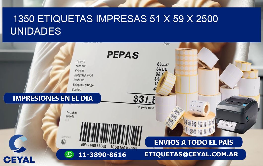 1350 ETIQUETAS IMPRESAS 51 x 59 X 2500 UNIDADES