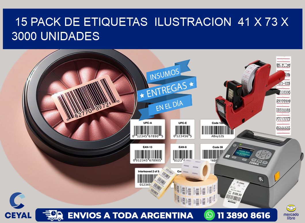 15 PACK DE ETIQUETAS  ILUSTRACION  41 x 73 X 3000 UNIDADES