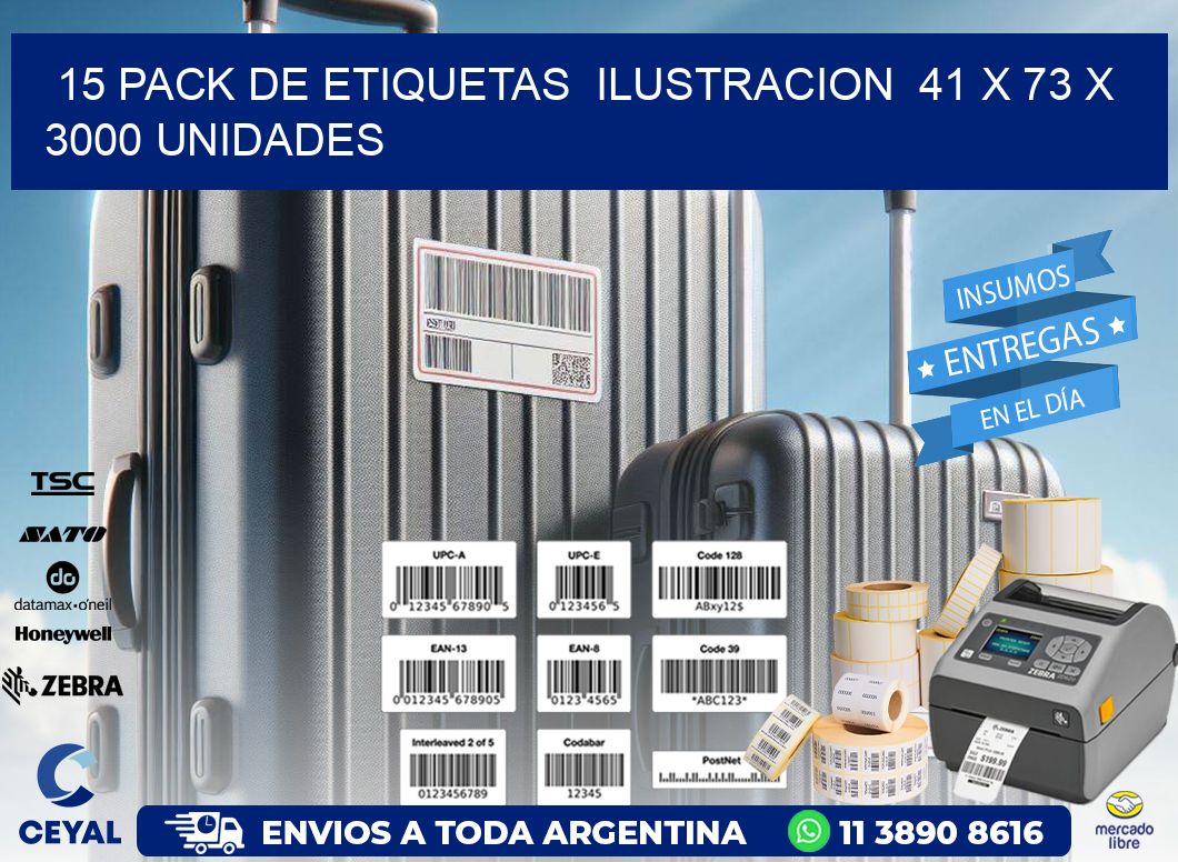 15 PACK DE ETIQUETAS  ILUSTRACION  41 x 73 X 3000 UNIDADES