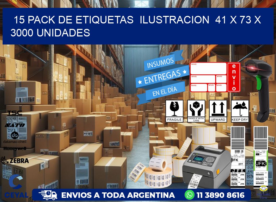 15 PACK DE ETIQUETAS  ILUSTRACION  41 x 73 X 3000 UNIDADES