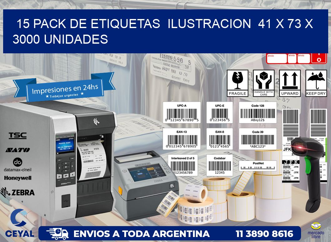 15 PACK DE ETIQUETAS  ILUSTRACION  41 x 73 X 3000 UNIDADES