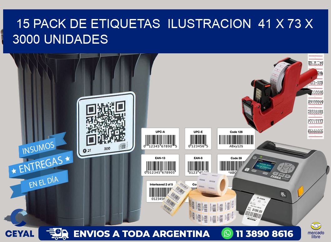 15 PACK DE ETIQUETAS  ILUSTRACION  41 x 73 X 3000 UNIDADES