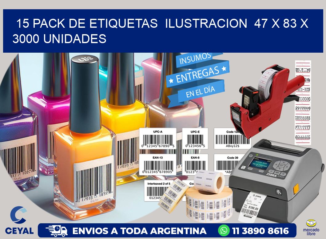 15 PACK DE ETIQUETAS  ILUSTRACION  47 x 83 X 3000 UNIDADES