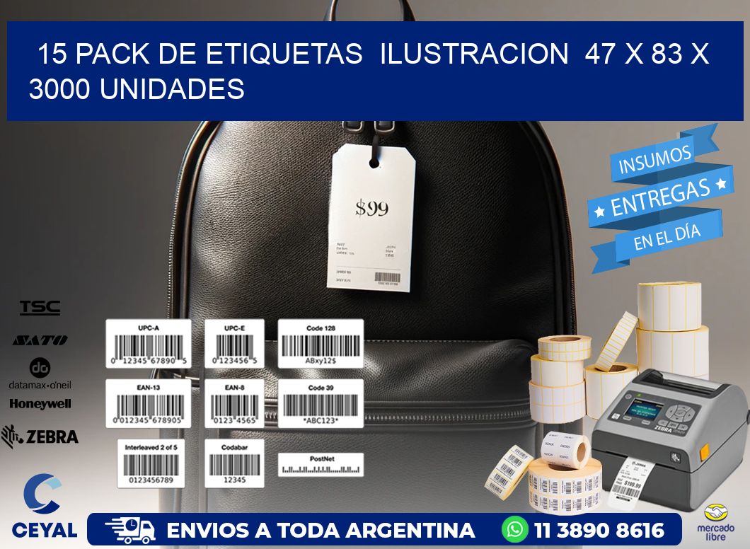 15 PACK DE ETIQUETAS  ILUSTRACION  47 x 83 X 3000 UNIDADES