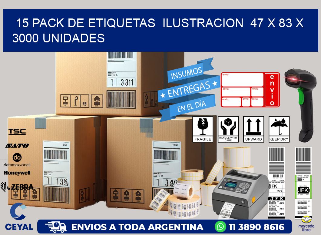 15 PACK DE ETIQUETAS  ILUSTRACION  47 x 83 X 3000 UNIDADES