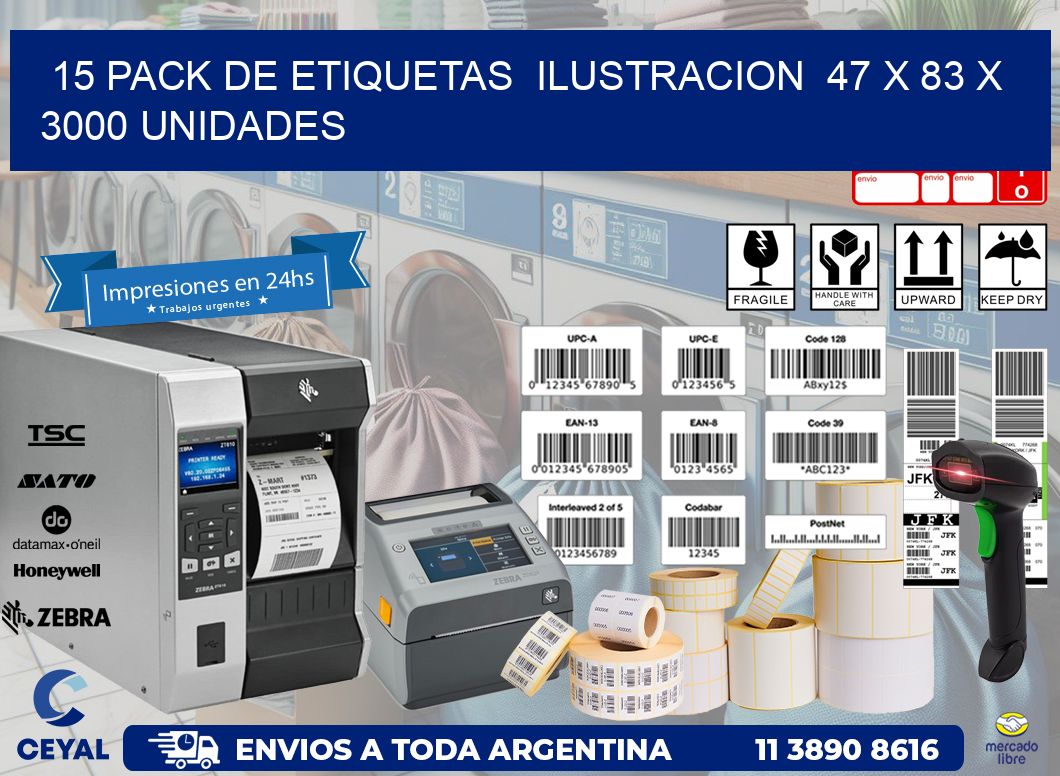 15 PACK DE ETIQUETAS  ILUSTRACION  47 x 83 X 3000 UNIDADES