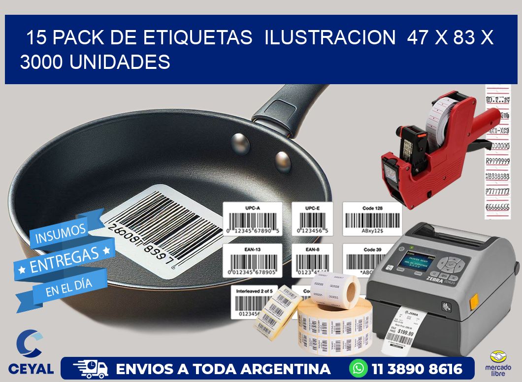 15 PACK DE ETIQUETAS  ILUSTRACION  47 x 83 X 3000 UNIDADES