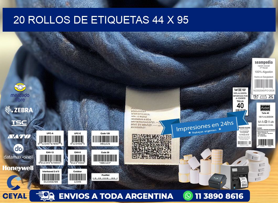 20 ROLLOS DE ETIQUETAS 44 x 95