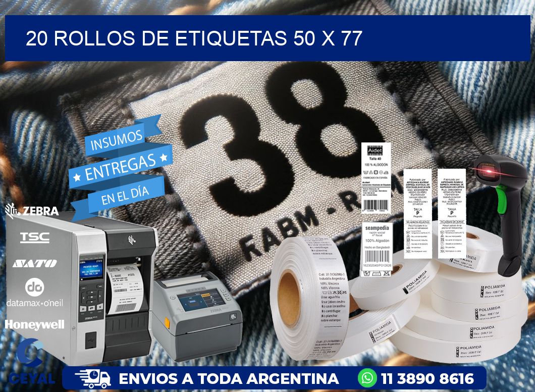 20 ROLLOS DE ETIQUETAS 50 x 77