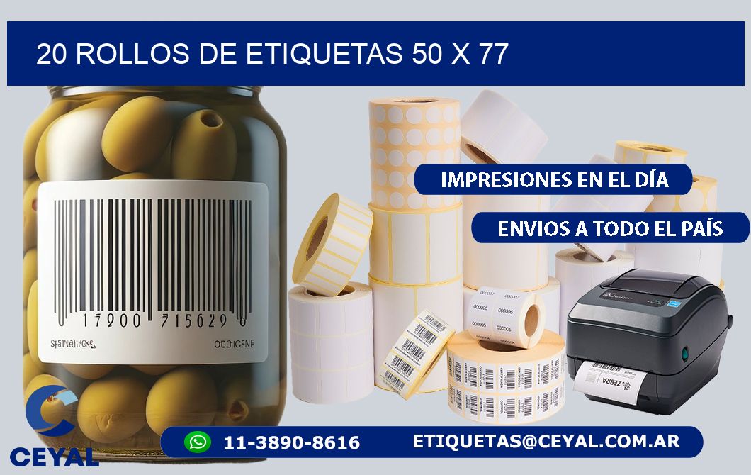 20 ROLLOS DE ETIQUETAS 50 x 77