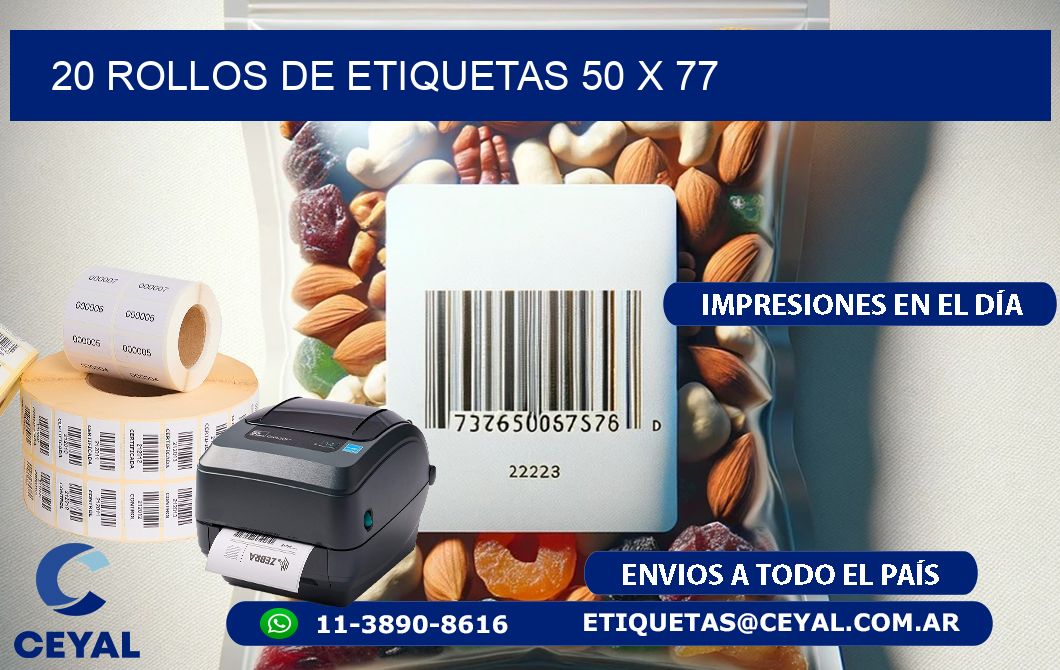 20 ROLLOS DE ETIQUETAS 50 x 77