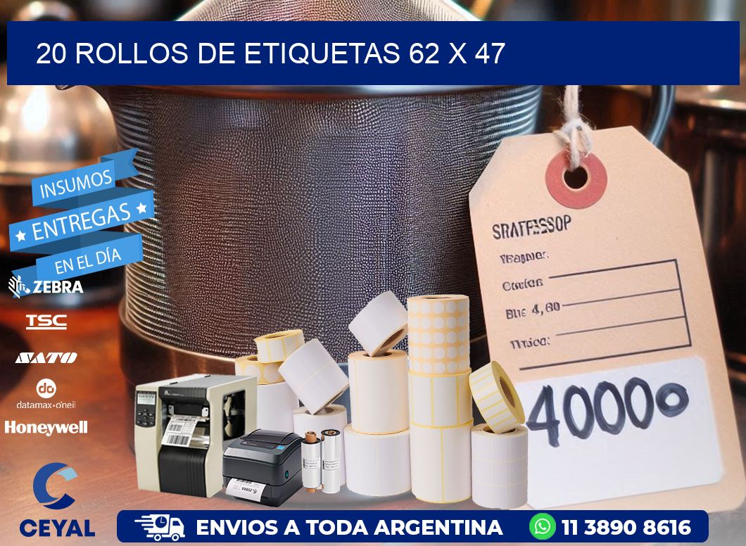 20 ROLLOS DE ETIQUETAS 62 x 47