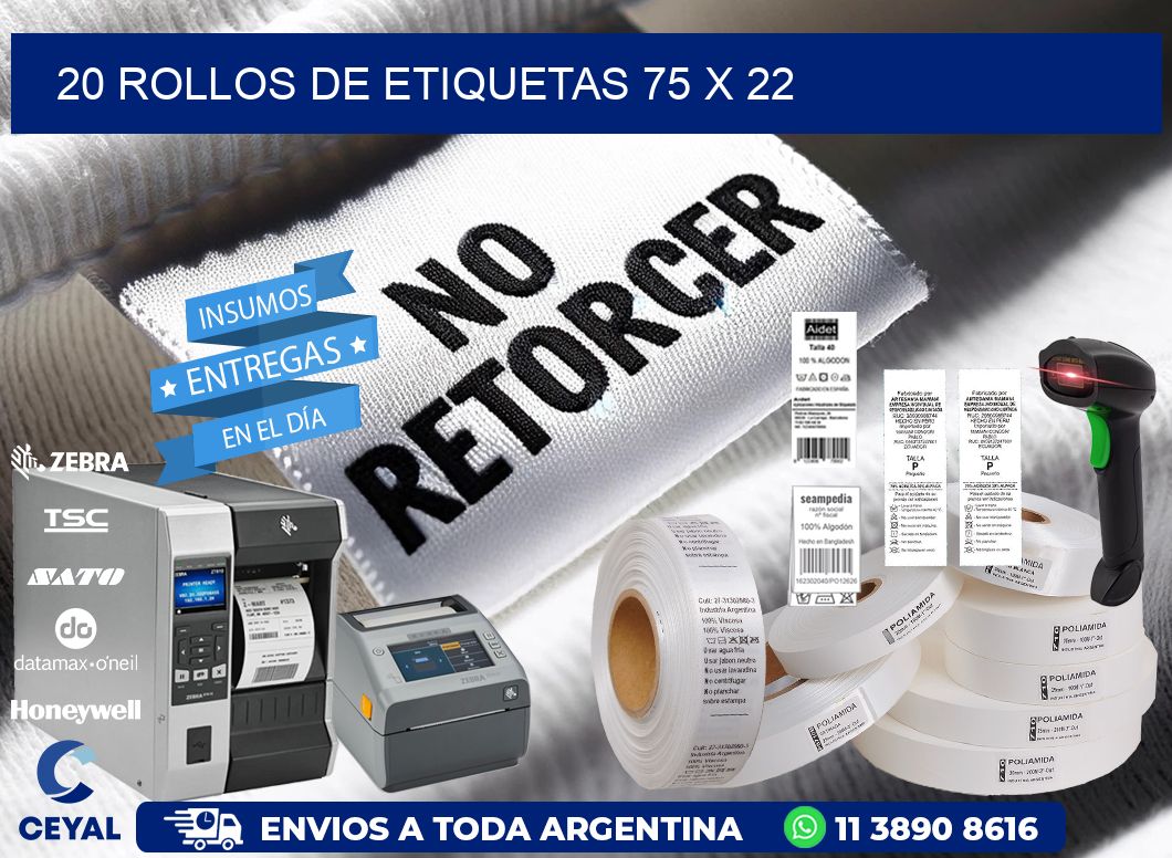 20 ROLLOS DE ETIQUETAS 75 x 22