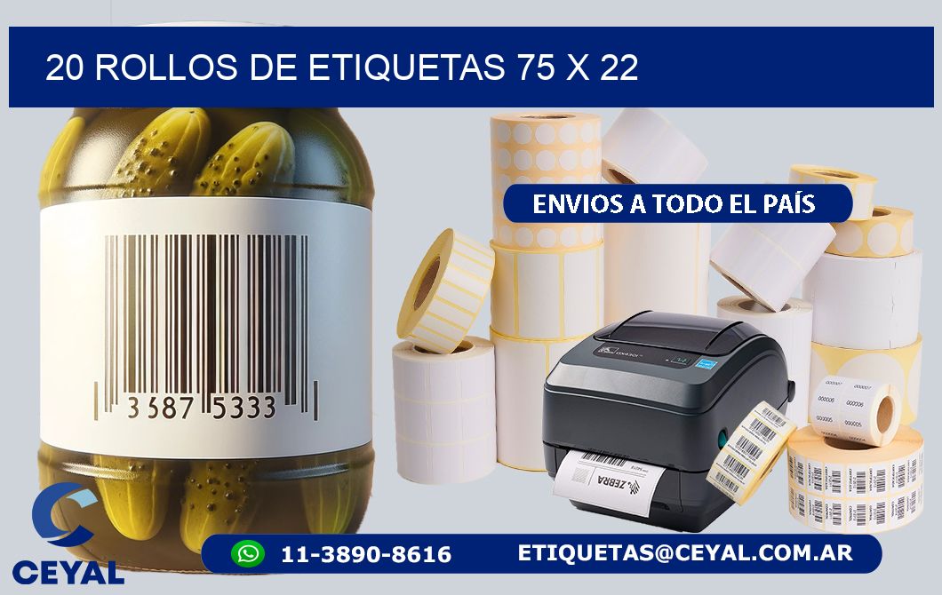 20 ROLLOS DE ETIQUETAS 75 x 22