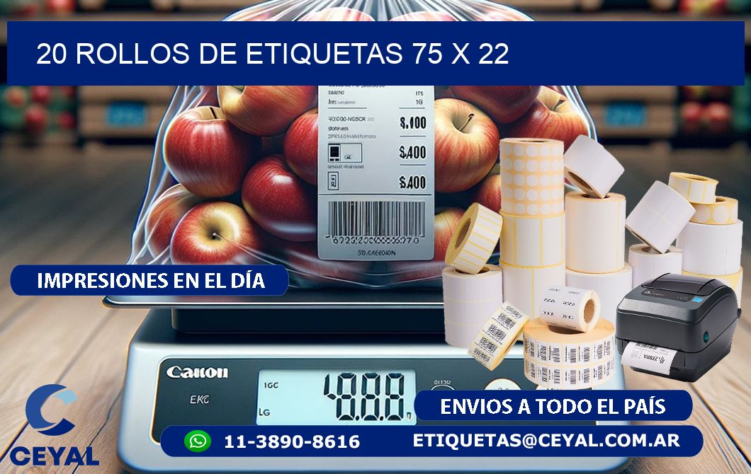 20 ROLLOS DE ETIQUETAS 75 x 22