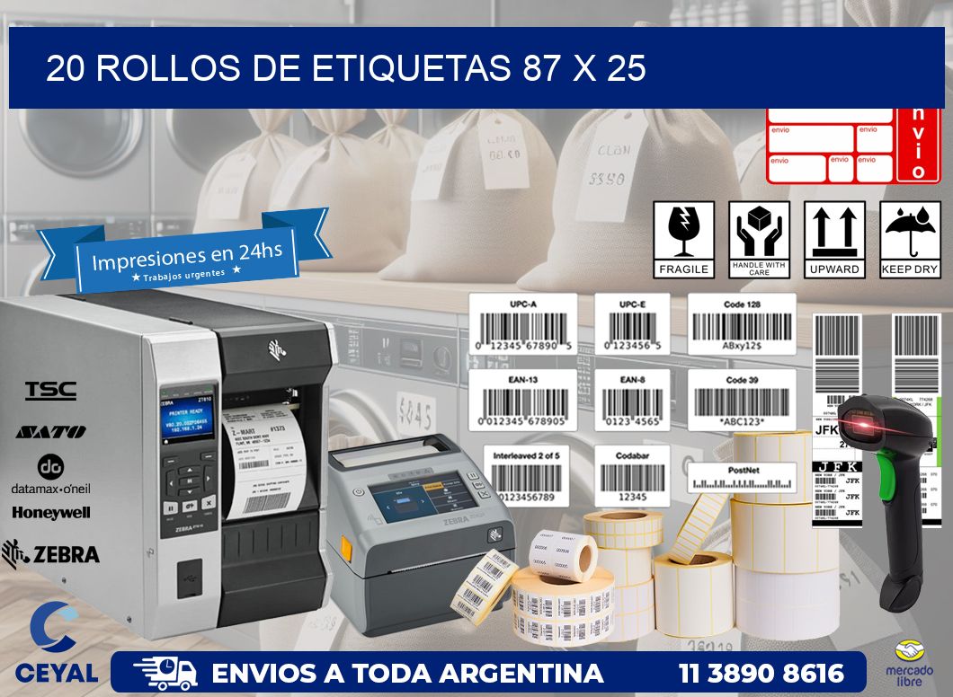 20 ROLLOS DE ETIQUETAS 87 x 25