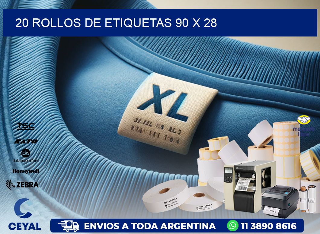 20 ROLLOS DE ETIQUETAS 90 x 28