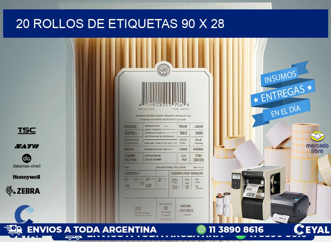 20 ROLLOS DE ETIQUETAS 90 x 28