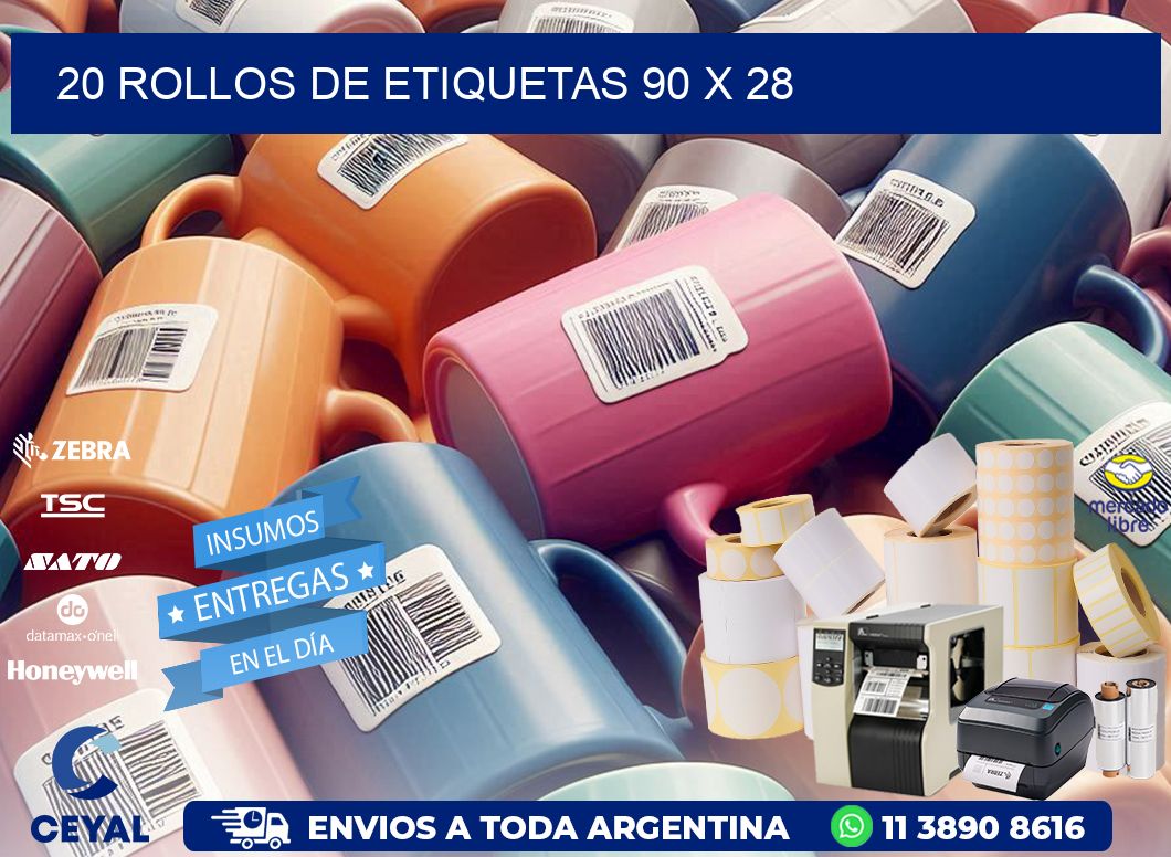 20 ROLLOS DE ETIQUETAS 90 x 28