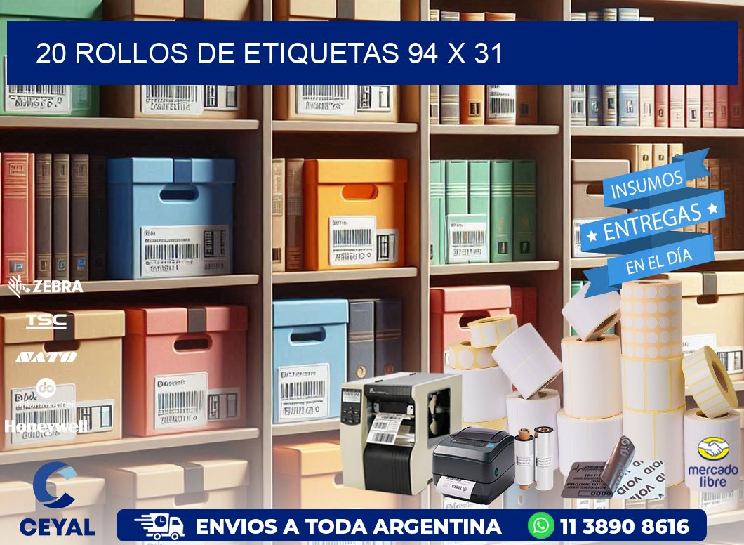 20 ROLLOS DE ETIQUETAS 94 x 31
