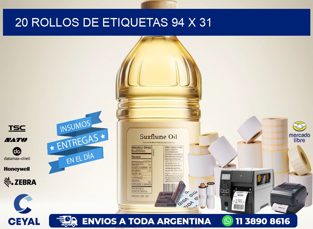 20 ROLLOS DE ETIQUETAS 94 x 31
