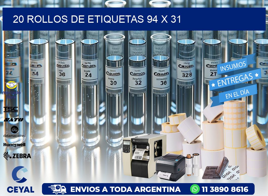 20 ROLLOS DE ETIQUETAS 94 x 31