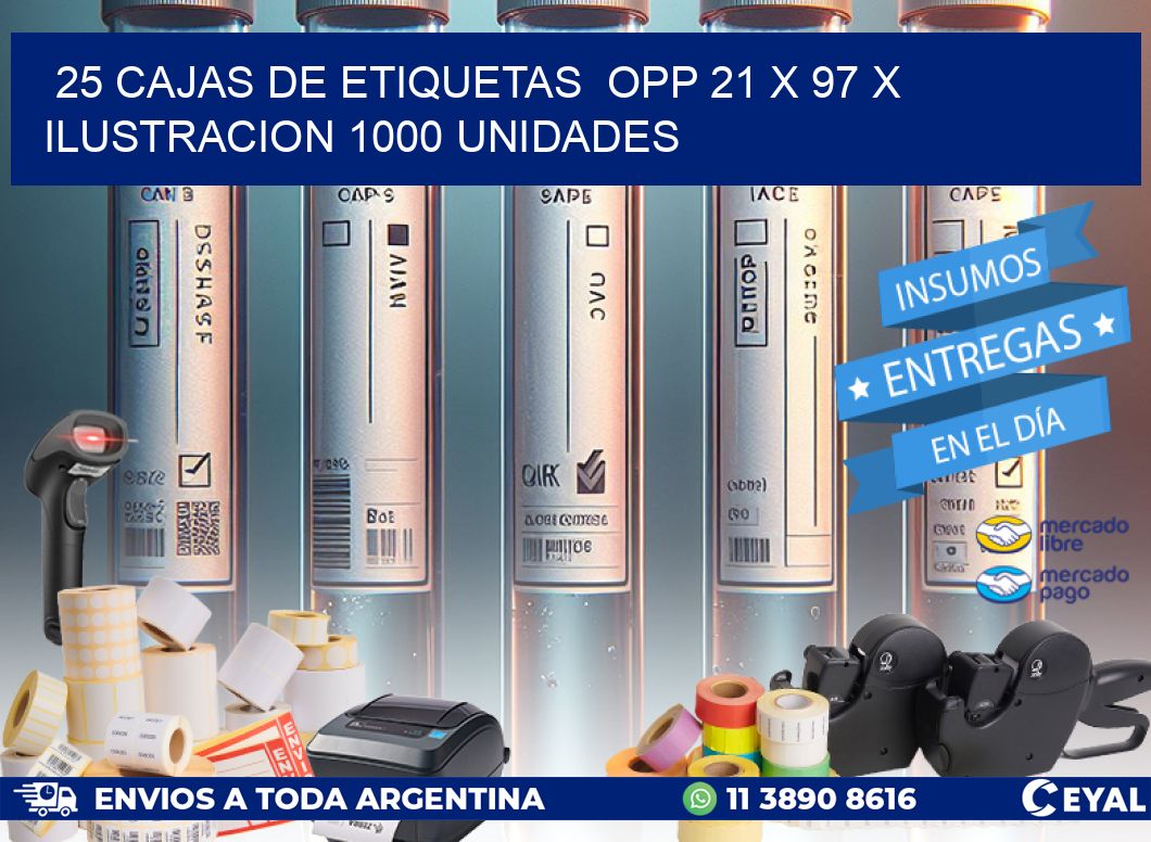 25 CAJAS DE ETIQUETAS  OPP 21 x 97 X ILUSTRACION 1000 UNIDADES