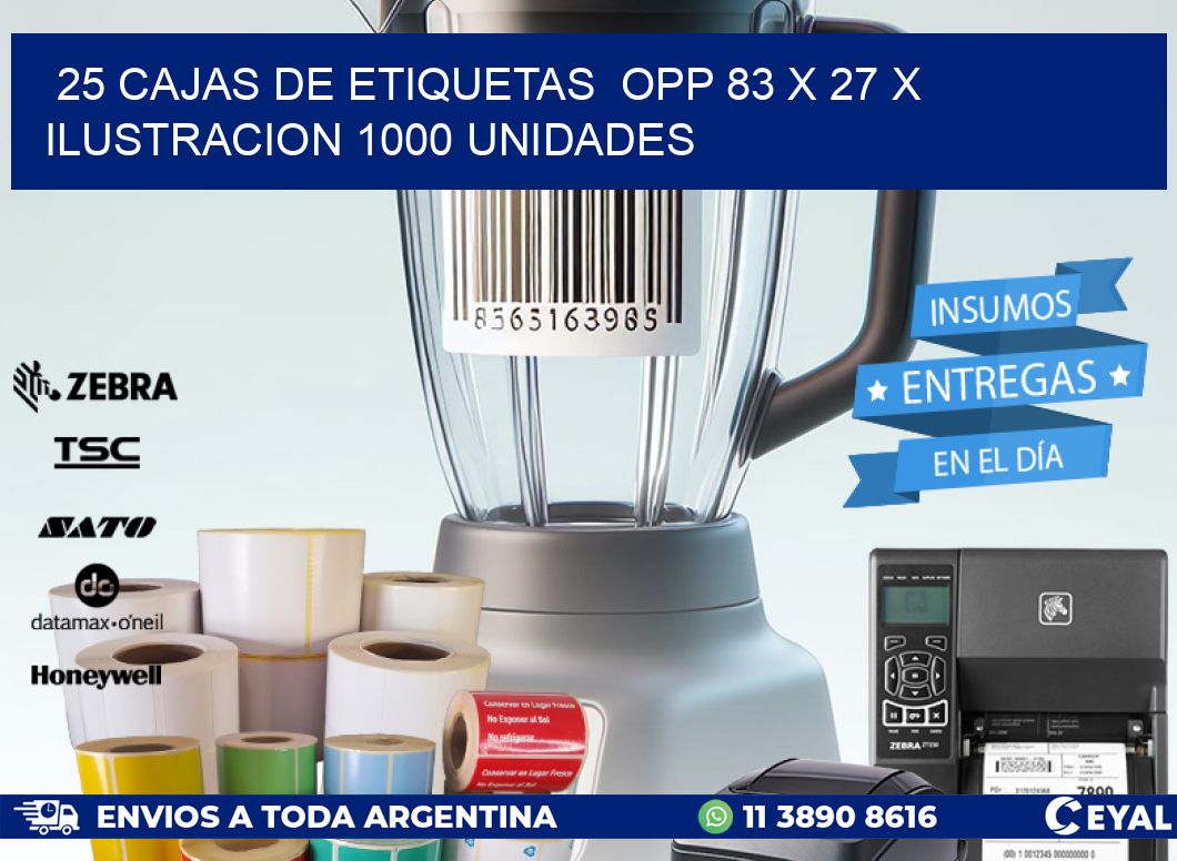 25 CAJAS DE ETIQUETAS  OPP 83 x 27 X ILUSTRACION 1000 UNIDADES