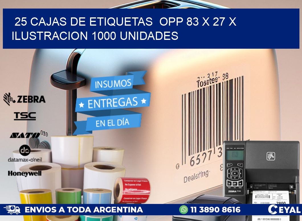 25 CAJAS DE ETIQUETAS  OPP 83 x 27 X ILUSTRACION 1000 UNIDADES