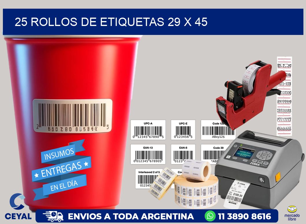 25 ROLLOS DE ETIQUETAS 29 x 45