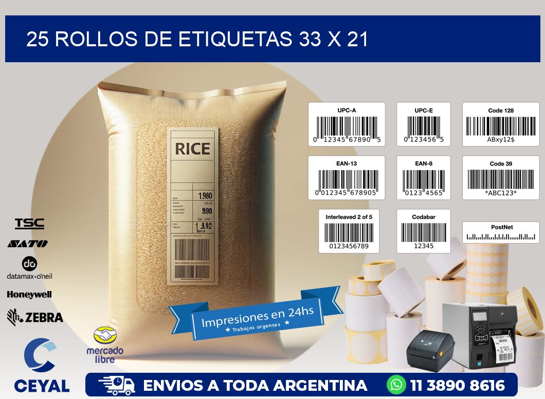 25 ROLLOS DE ETIQUETAS 33 x 21
