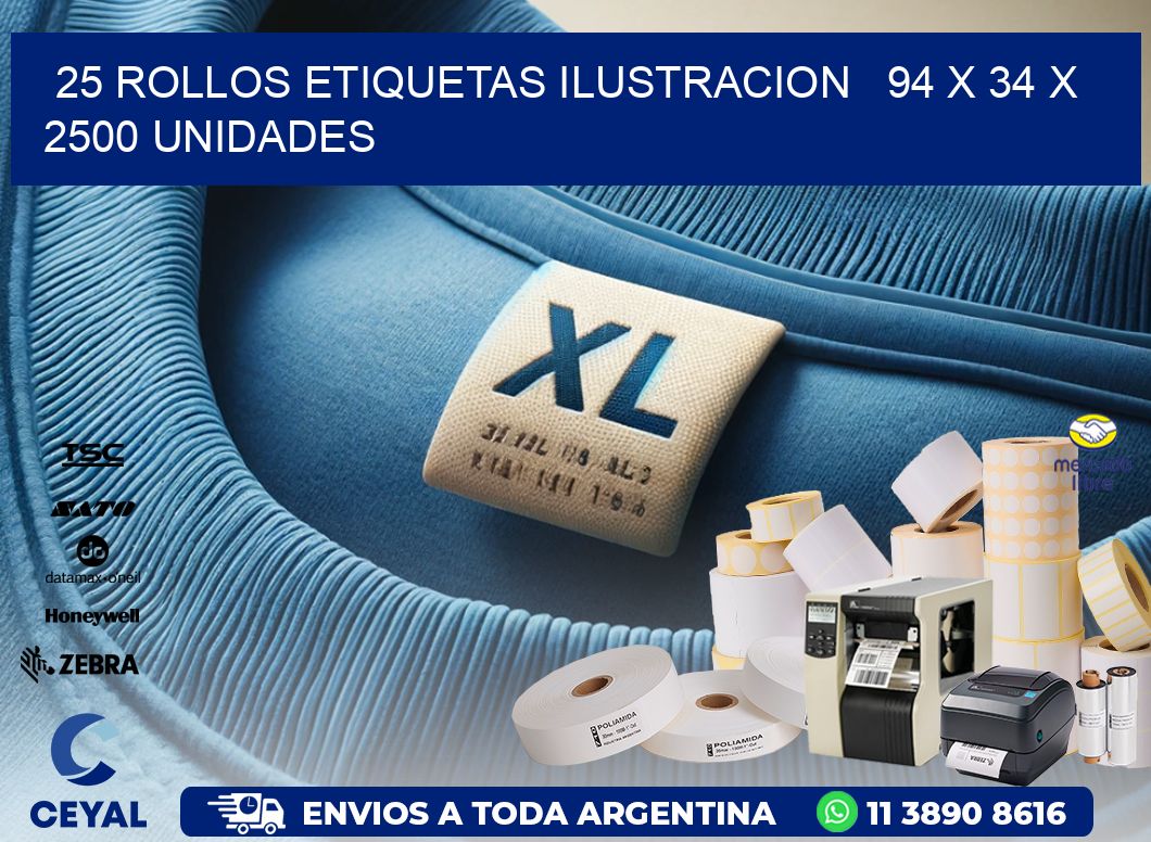 25 ROLLOS ETIQUETAS ILUSTRACION   94 x 34 X 2500 UNIDADES