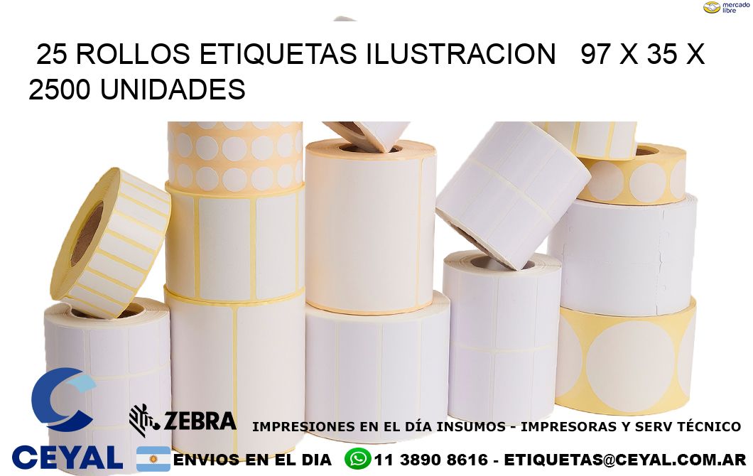 25 ROLLOS ETIQUETAS ILUSTRACION   97 x 35 X 2500 UNIDADES