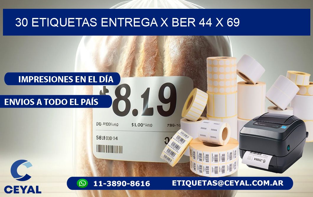 30 ETIQUETAS ENTREGA X BER 44 x 69